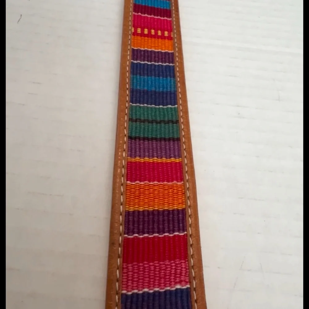 Vintage Handmade Leather and Colorful Woven Tapestry Women's Belt Sz 34 Med